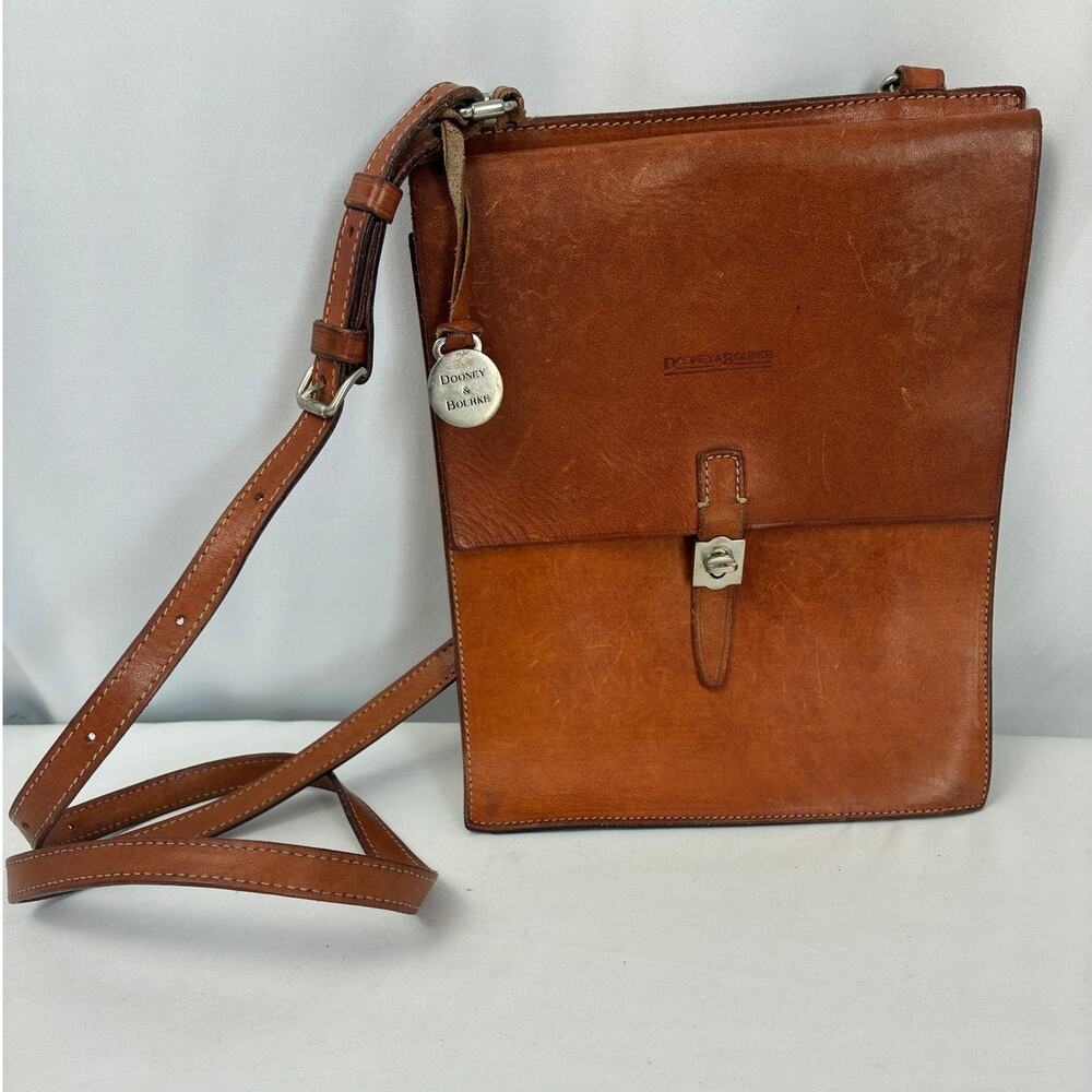 Vintage Dooney & Bourke Crossbody Bag Brown Leather Purse Turn Lock Italy